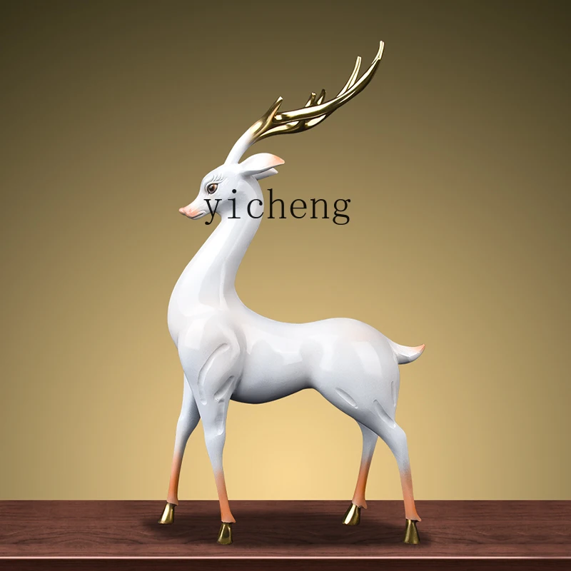X-14 all-copper white spirit fairy deer ornament home decoration living room entrance lucky gift