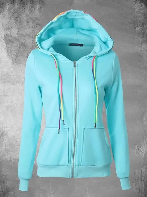 Zip Up Hoodie Social Harajuku Solid Color Hoodie Women's Harajuku Sweatshirt Long Sleeve Winter Velvet Thicken Jacket Clothes