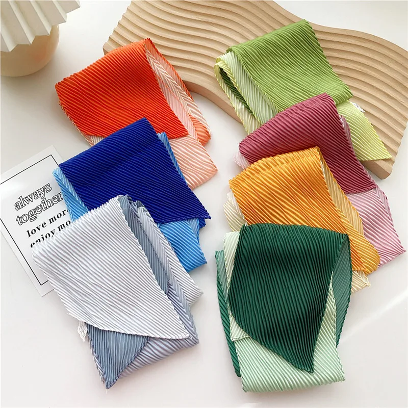 Pleated Ribbon Scarf Solid Print Crumpled Scarf Long Bandelet Headscarf Headband Women Hair Bands Scrunchies Bag Hat Decoration