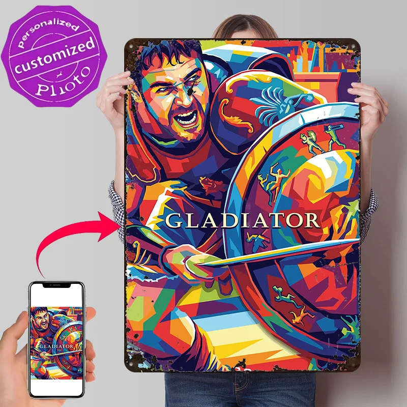 Gladiator Movie Pop Art Poster Retro 3D Printed Metal Signs Customized Wall Hanging Gift for Room Decorations Vintage Home Decor