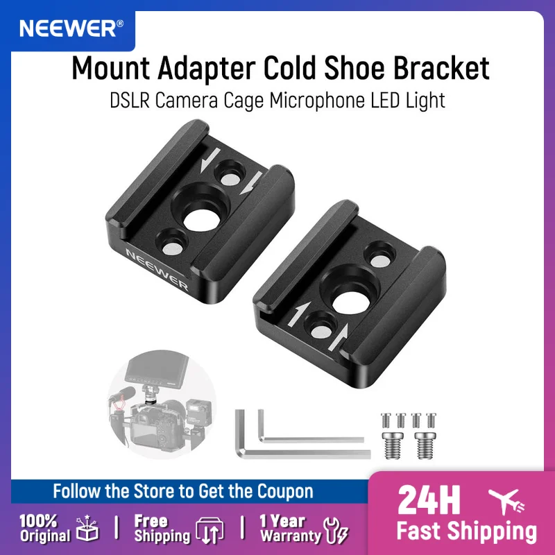 

Neewer Cold Shoe Mount Adapter Cold Shoe Bracket with 1/4" Thread Compatible with SmallRig DSLR Camera Cage Microphone LED Light