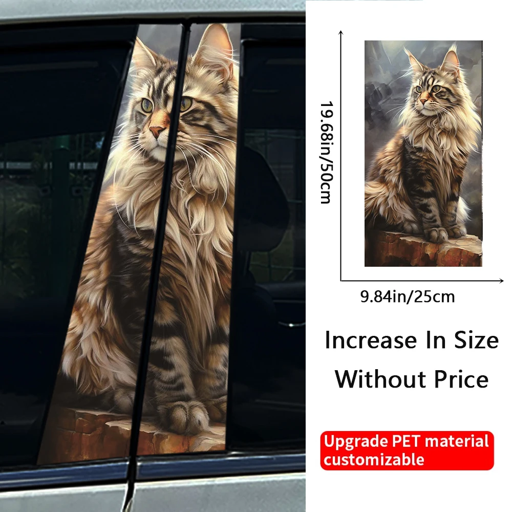 Quiet Maine Coon Cat Car Stickers Auto B Pillar Waterproof Halloween Decoration DIY Car Doors Pillar Sunscreen PET Decals