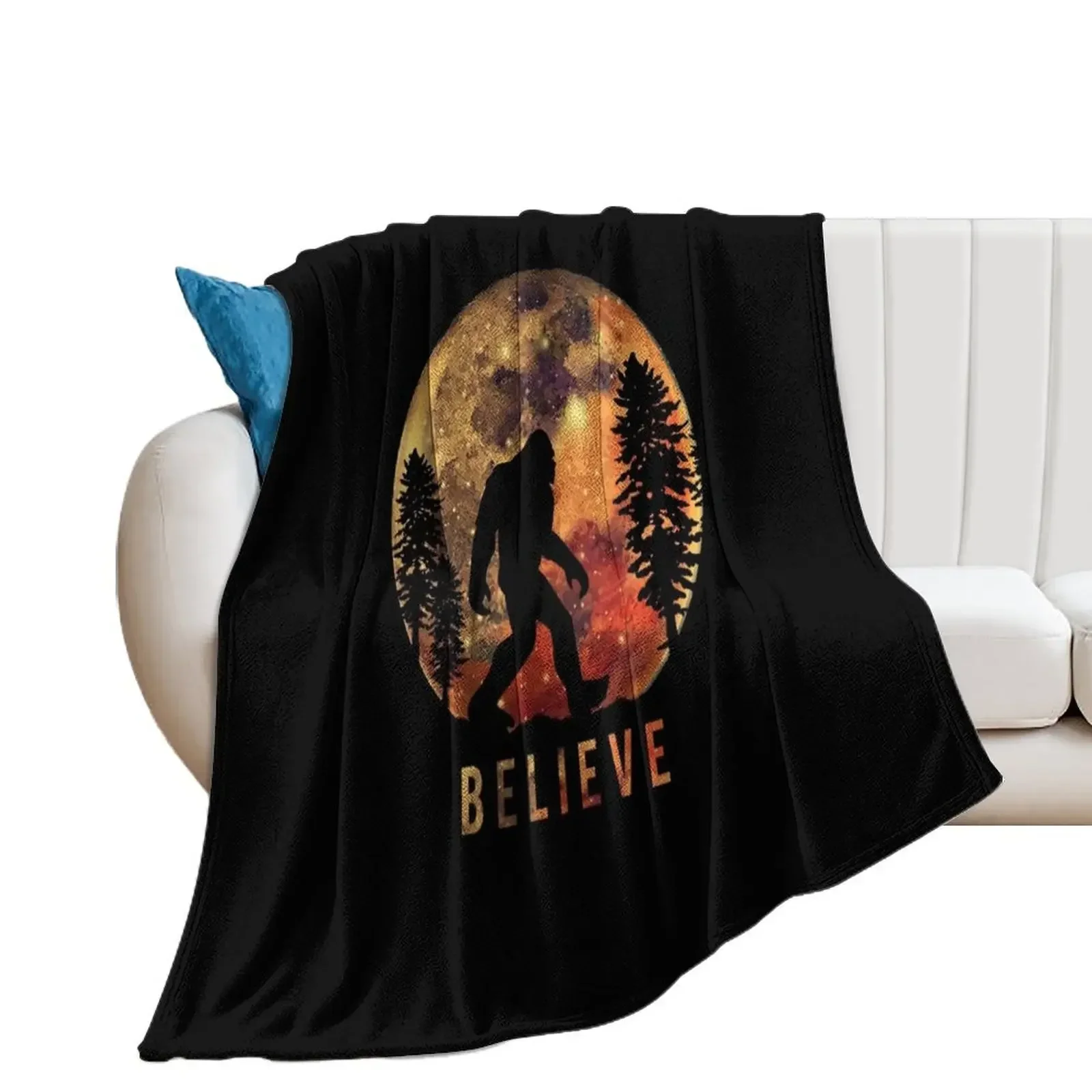 

Bigfoot Sasquatch Full Moon Silhouette Believe Throw Blanket Sofas For Sofa Thin Furry Sofa Blankets