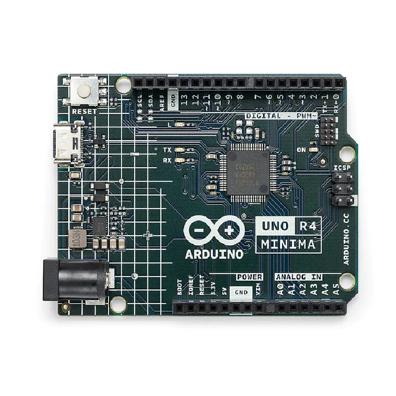 

Arduino UNO R4 Rev4 Minima UNO Board,32-bit microprocessor,Arm® Cortex®-M4,12-bit DAC,CAN BUS,OP AMP,6-24V,SWD connector, HID ﻿