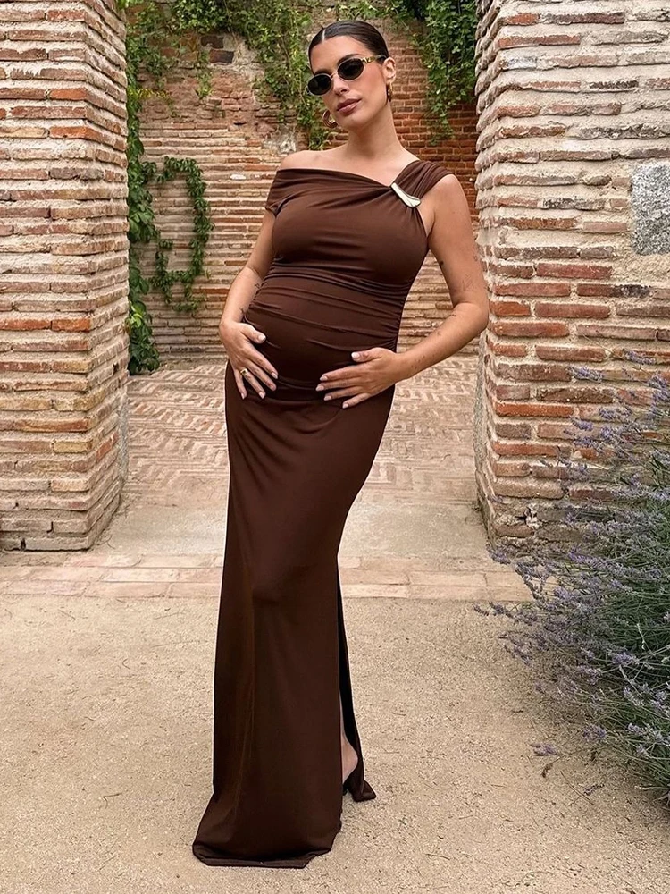 Nibber Temperament Off Schulter Mode Maxi Kleid Frauen Sommer Trend Metall Patchwork Ärmellose Robe Täglichen Casual Streetwear