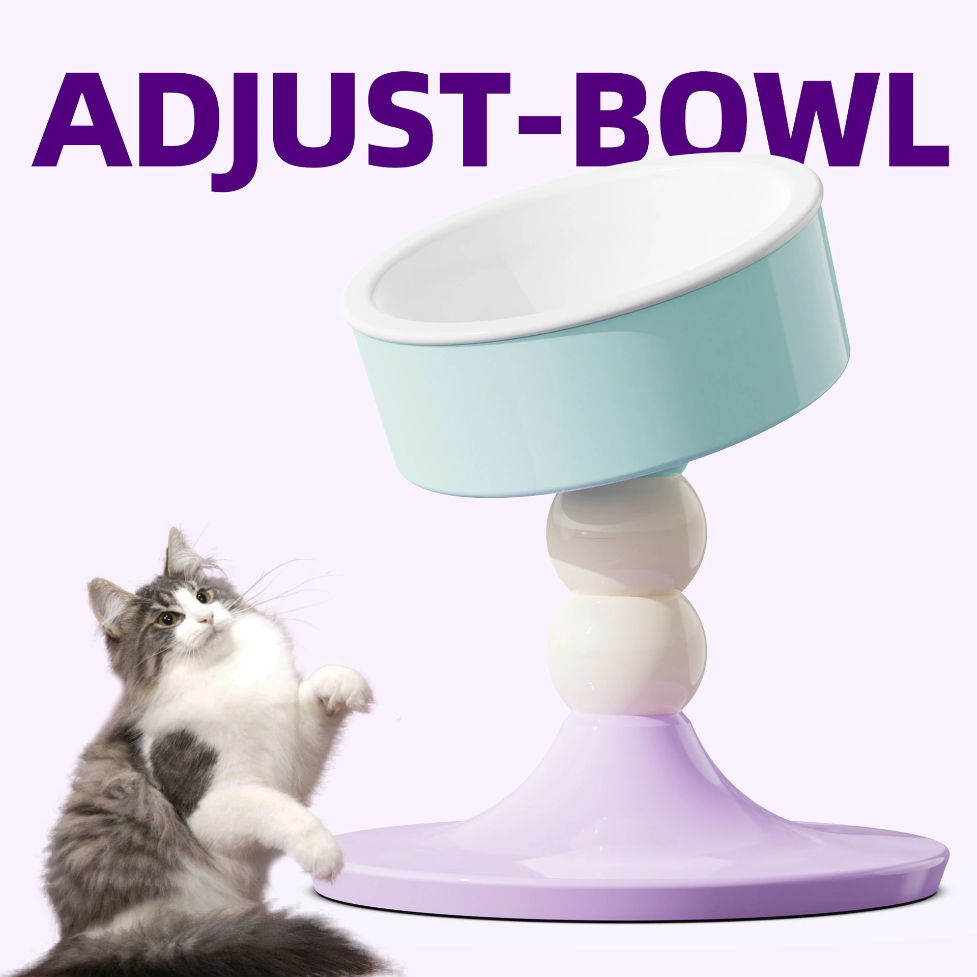 

Adjustable Colorful Cat Bowl Easy-to-Clean Steel Food Bowl with Three Heights Protecting Pet's Spine Light Weight Eco-Friendly