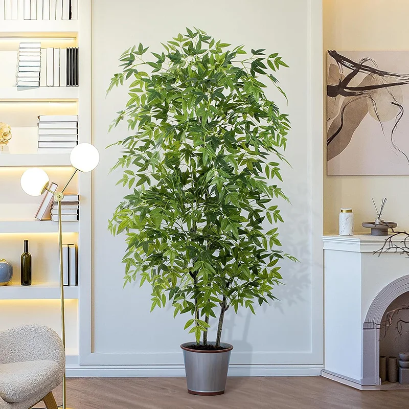 7FT Large Artificial Ficus Tree Tropical Bamboo Plants Plastic Nandina Leaves Real Touch Bamboo Tree For Home Shop Party Decor