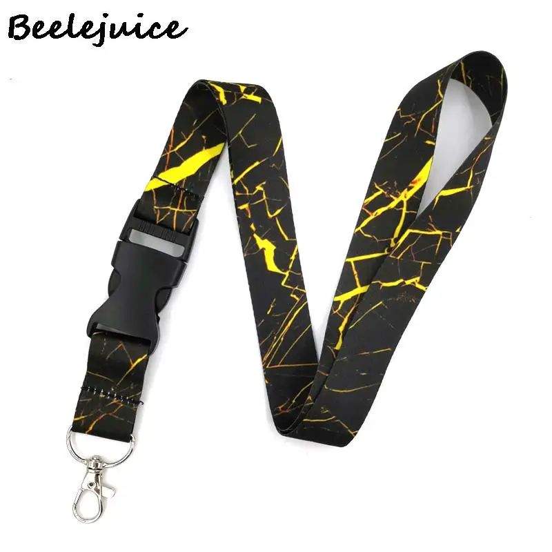 Yellow Marble Pattern Horizontal Creative Lanyard Card Holder Student Hanging Neck Phone Lanyard Badge Card Holder Accessories