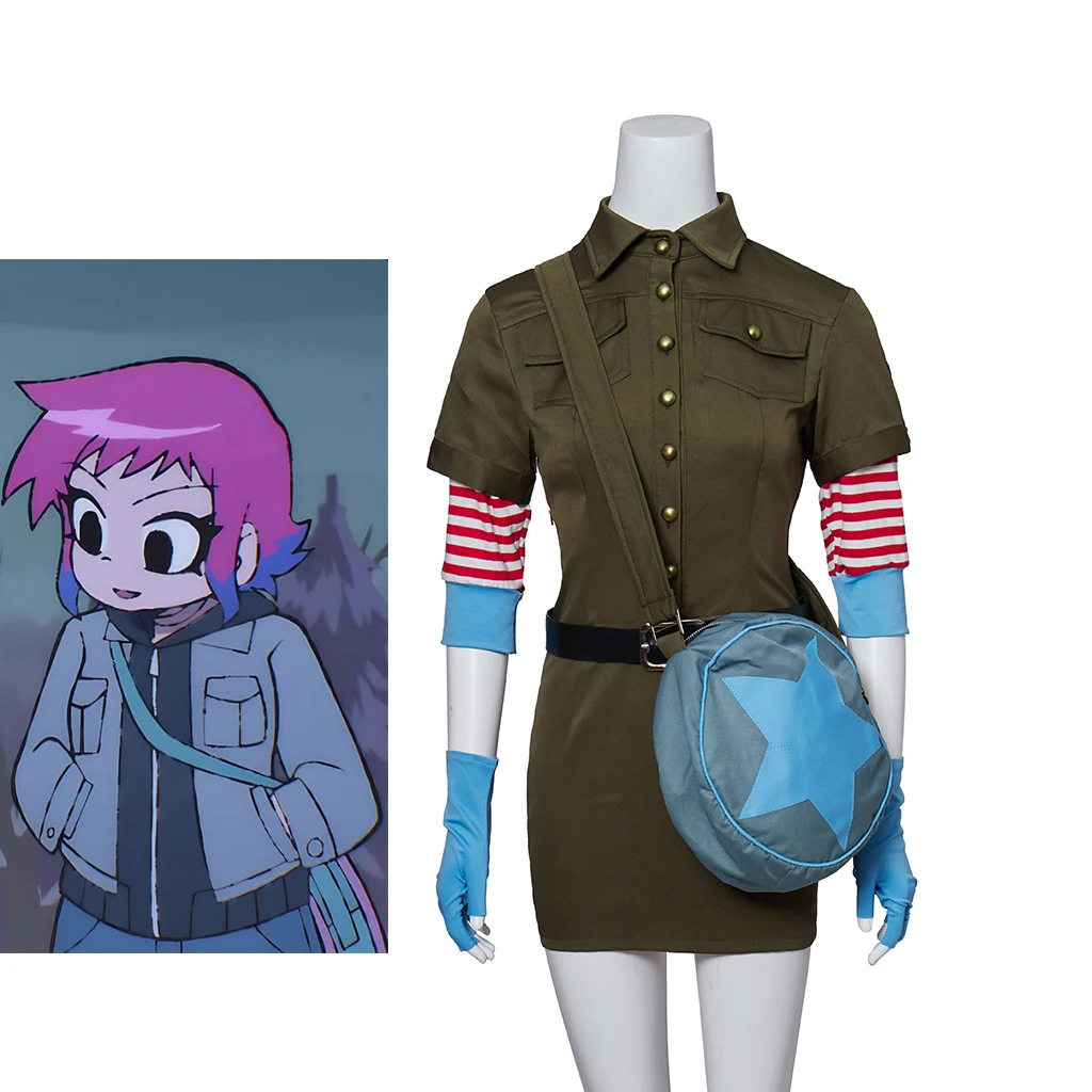 Ramona Flowers Cosplay Anime Costume for Women Fancy Green Cargo Dress Uniform Full Set Halloween Carnival Party Streetwear