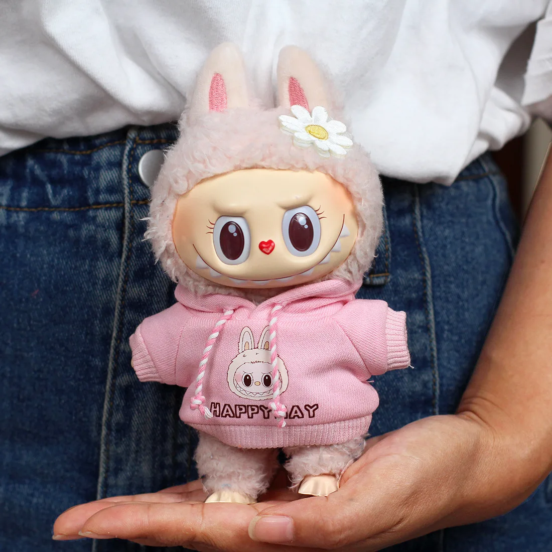 New hot 17cm Monsters Labubu Clothes Pendant Macaron Vinyl Face Labubu Outfit Dolls Hoodie Set Replacement  Accessories