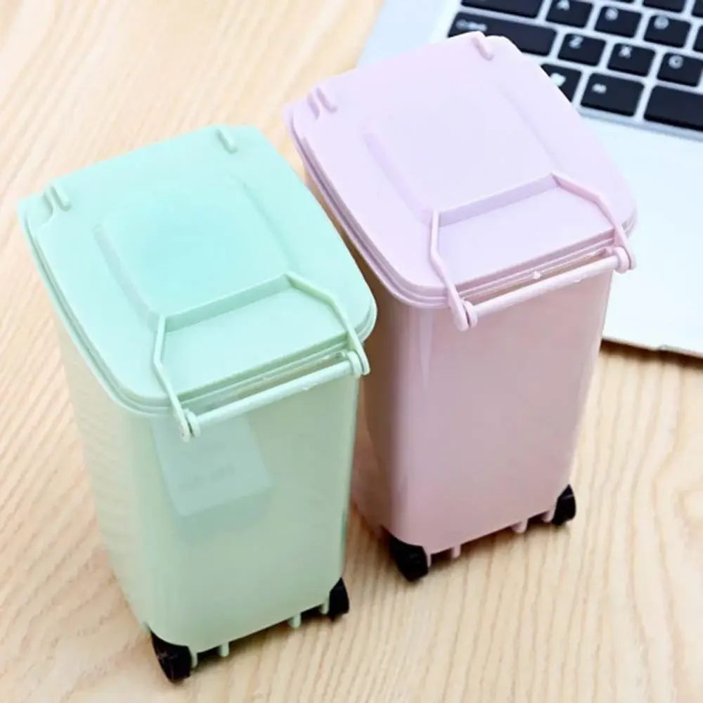 Mini Wheelie Trash Can Storage Bin Desktop Organizer Pen Pencil Cup Creative