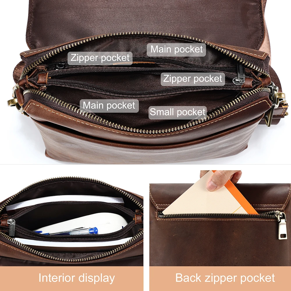 Luxury Genuine Leather Men's Sling Crossbody Shoulder Bags High Quality Vintage Travel Small Messenger Bag Briefcase For Male