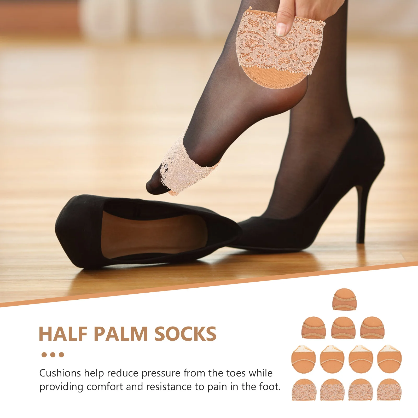 

6Pairs Forefoot Socks Breathable Half Palm Cushions Anti-Slip High Heel Inserts Comfortable Foot Pain Relief Pads