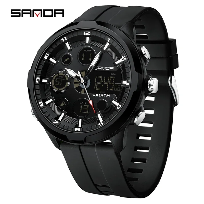 

SANDA 9053 Quartz Watch For Male Double Display Digital Wristwatch Clock Brand Style Men Watches 50M Waterproof Sports Military