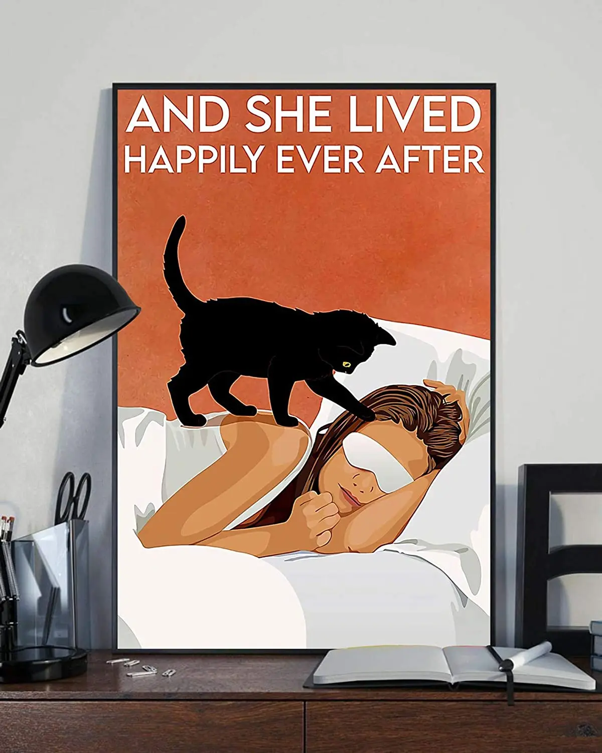 Eeypy Metal Sign Love CAT Sign, Black CAT Sign, CAT Sign, Girl CAT Sign, and SHE Lived Happily Ever After Vintage Sign, CAT sign