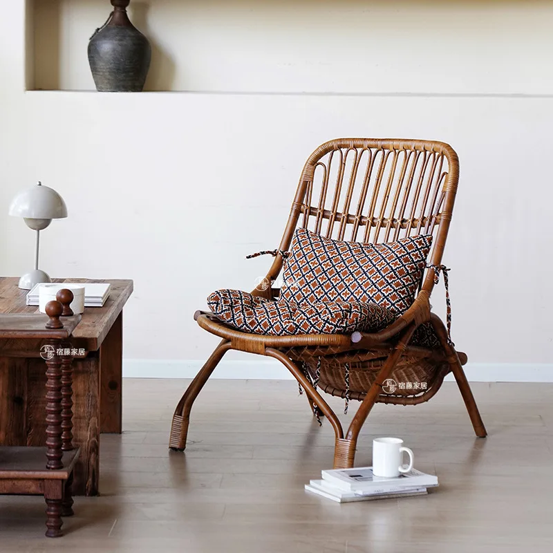 LH retro recliner rattan home sofa casual nap balcony rattan chair