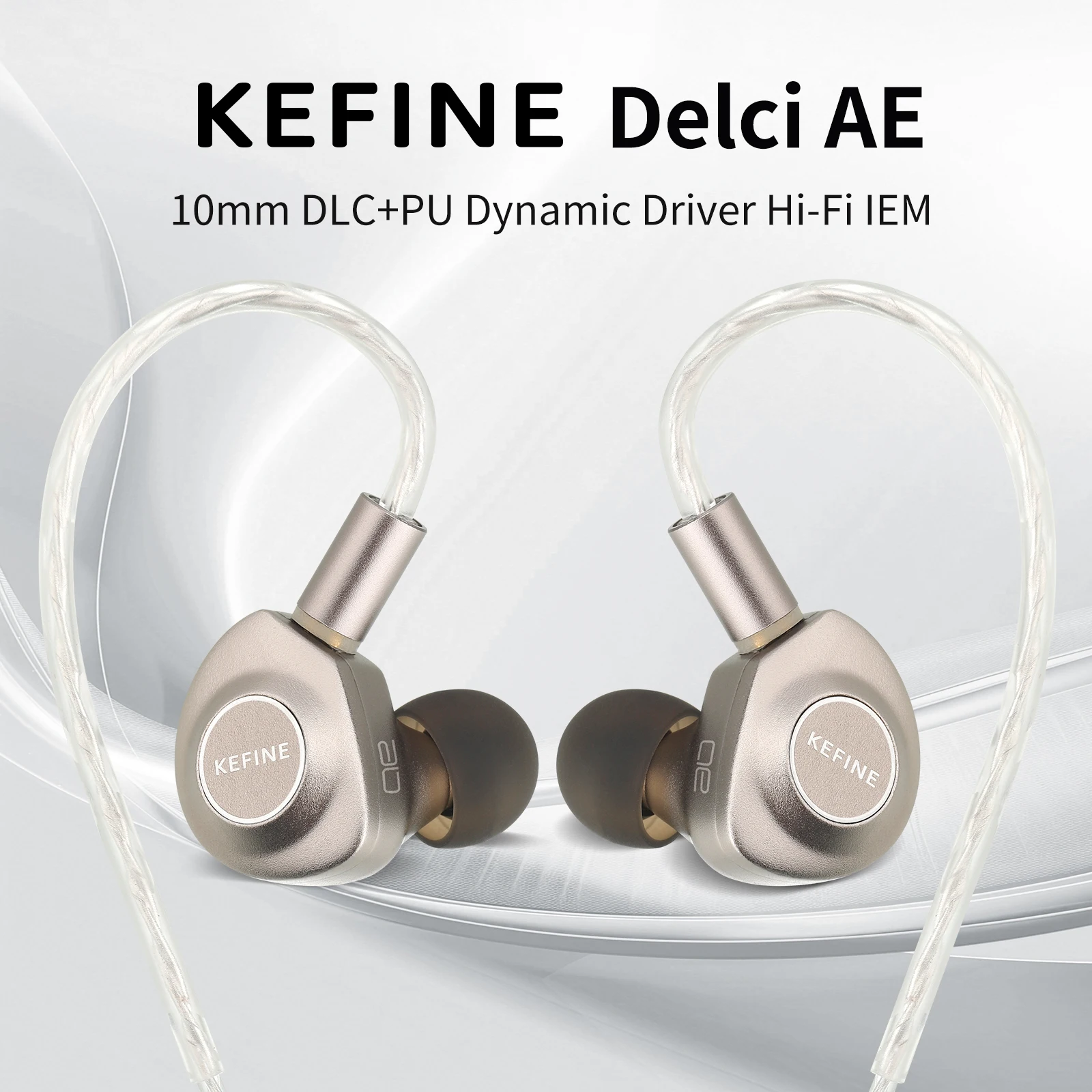 Kefine Delci AE Hi-Fi IEMs, 10mm przetwornik dynamiczny DLC+PU z wymiennymi końcówkami dousznymi, odłączany posrebrzany kabel — zdjęcie produktu 2