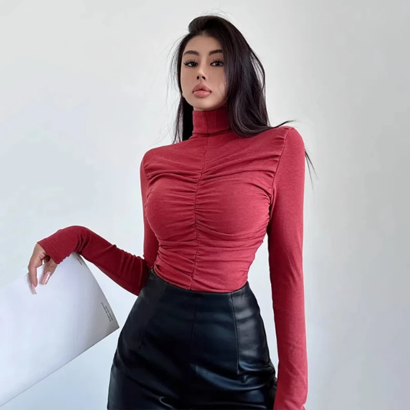 Women Sweet and Spicy Half Turtle Neck T-Shirt New Pure Desire Long Sleeve Top