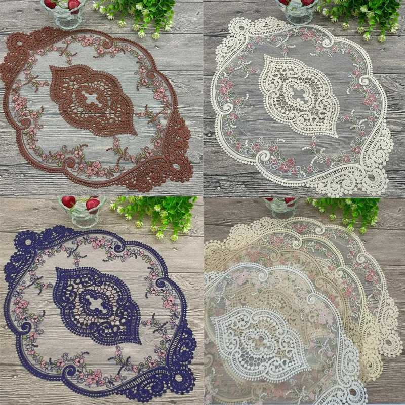 Retro Dining Table Embroidery Craft Placemat European Style Lace Fabric Insulation Plate Cup vase Mat Anti-Scald Desktop Decor