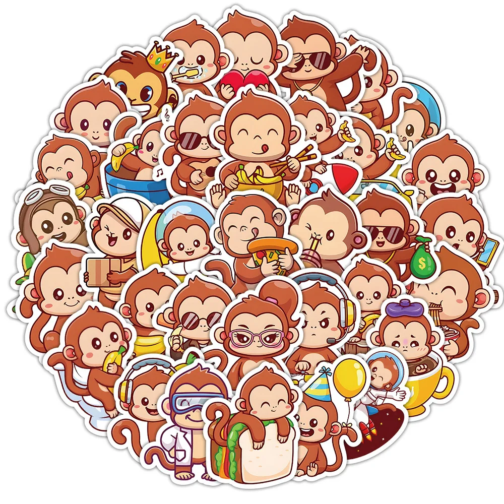 

10/30/50PCS Cute Monkey Stickers Animal Cartoon Stciekrs Graffiti DIY Scrapbook Luggage Laptop Phone Car Bike Decals Kids Toys