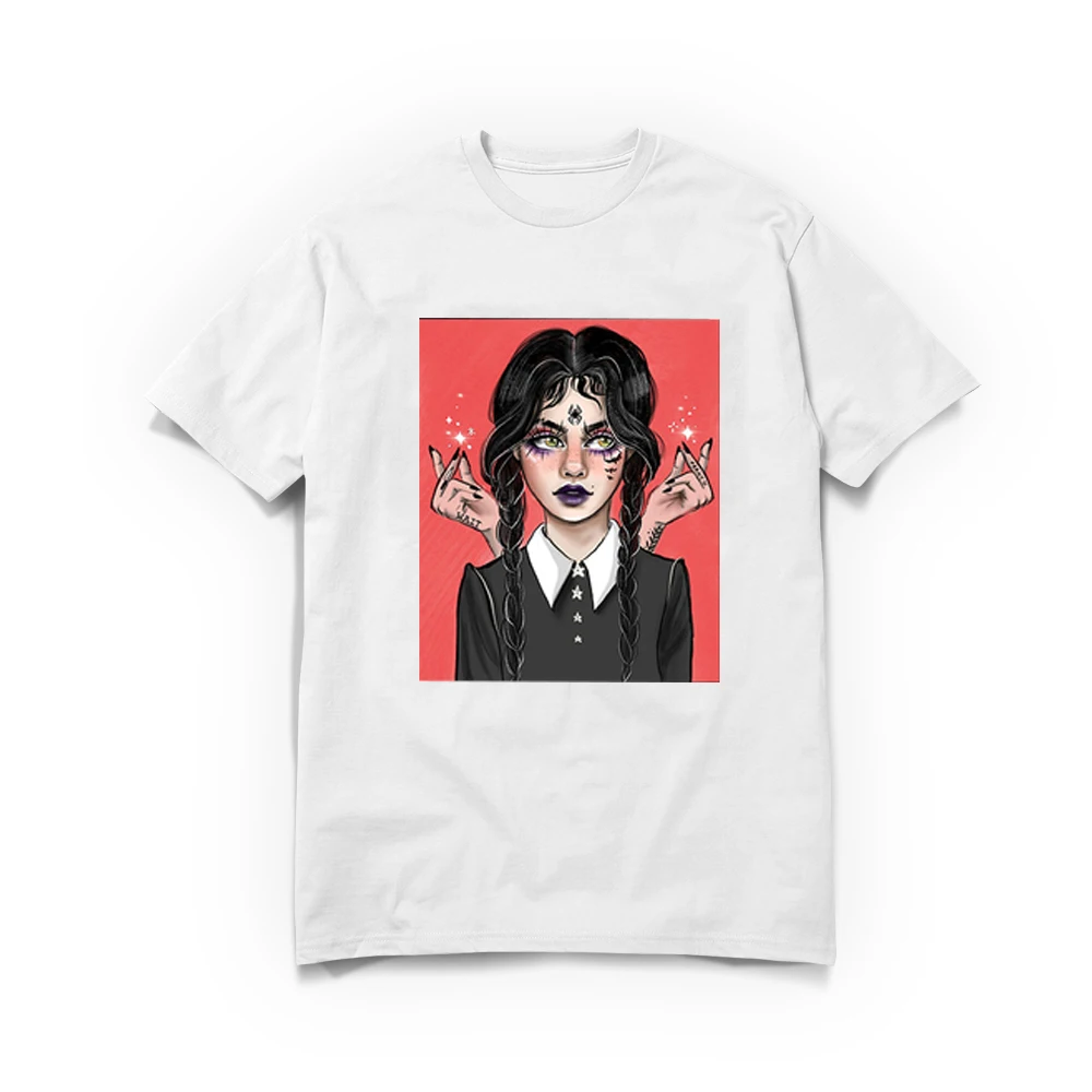 Halloween Wednesday Addams  Graphic T-shirt Wednesdays We Wear Black Letter on Tee Women Men Summer Tops Unisex