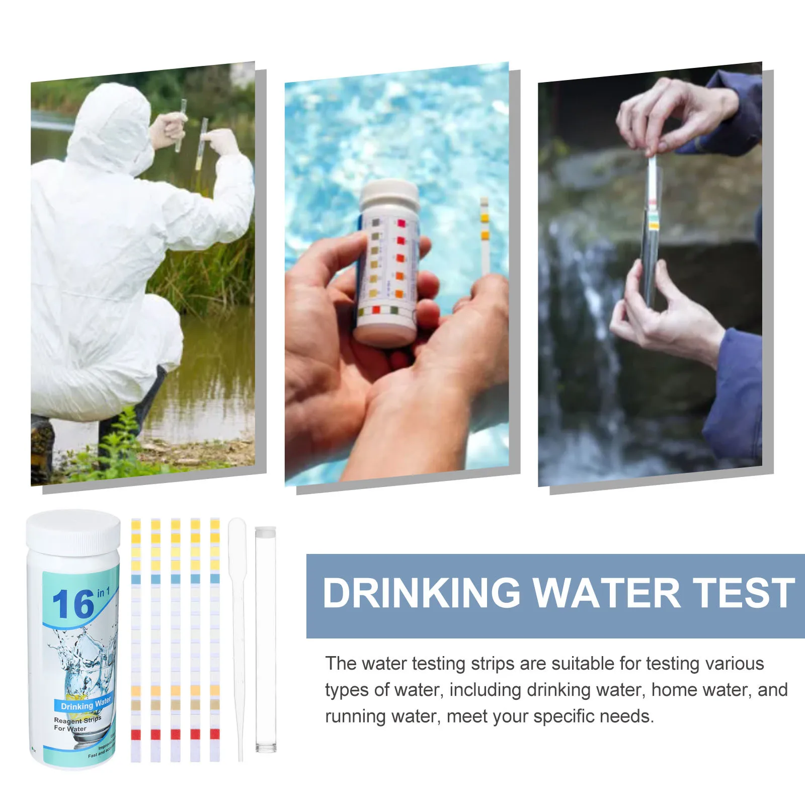 

100pcs Water Quality Test Strips 16-In-1 Drinking Water Testing Strips For Home Use Ph Hardness Contamination Detection Tool Lab
