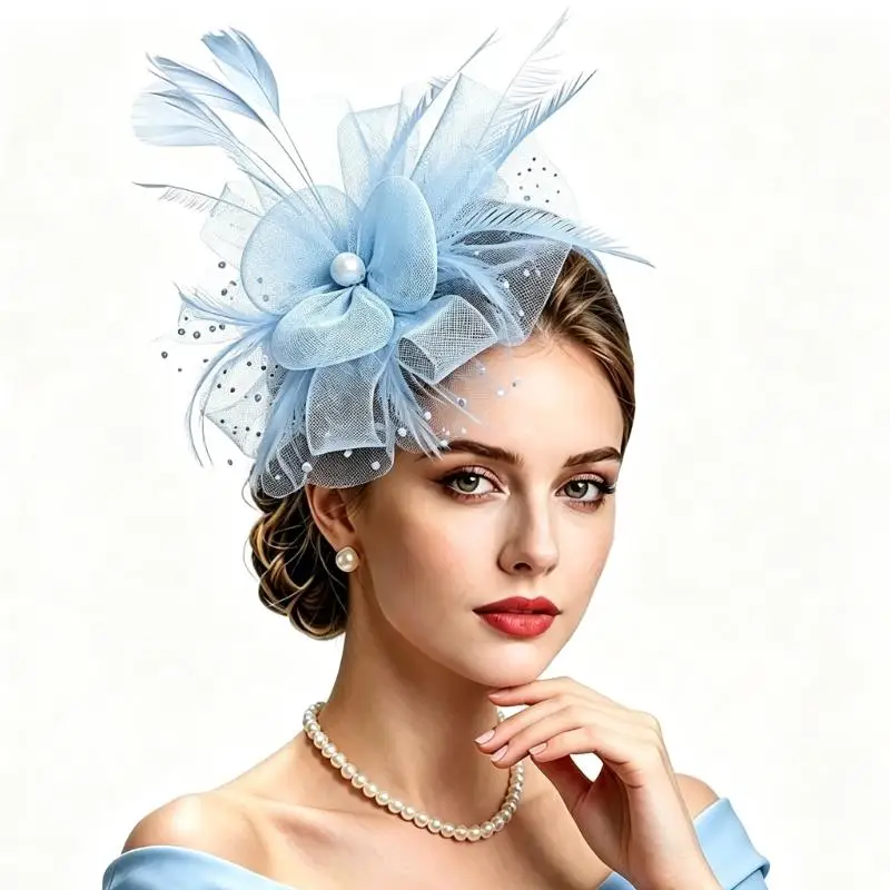 39BD Tulle Flower Fascinator Hat Hair Accessory Hairband for Wedding Guests