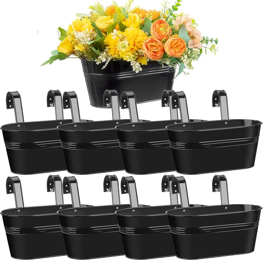 

Набор из 9 металлических овальных подвесных кашпо для перил, забора, сада, балкона, для цветов и растений, для использования в помещении и на улице