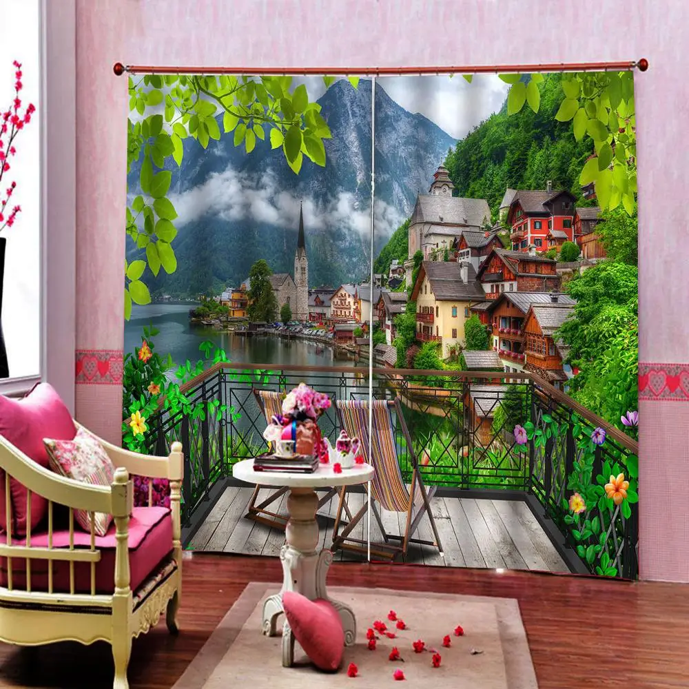 Green Nature scenery Resort curtains building curtain 3D Blackout Curtains For Living room Bedding room Drapes Cotinas