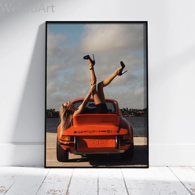 Сексуальная девушка, спортивный автомобиль, холст с принтом, постер, гоночная машина, настенное искусство, эстетическая картина для декора общежития, модная живопись, без рамки Сексуальная девушка, спортивный автомобиль, холст с принтом, постер, гоночная машина, настенное искусство, эстетическая картина для декора общежития, модная живопись, без рамки
