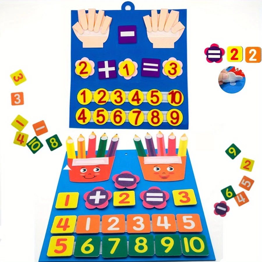 1PC Kid's Math Felt Board with Finger Number Learning Counting Preschool Manipulatives Educational Travel Game Toy for Children