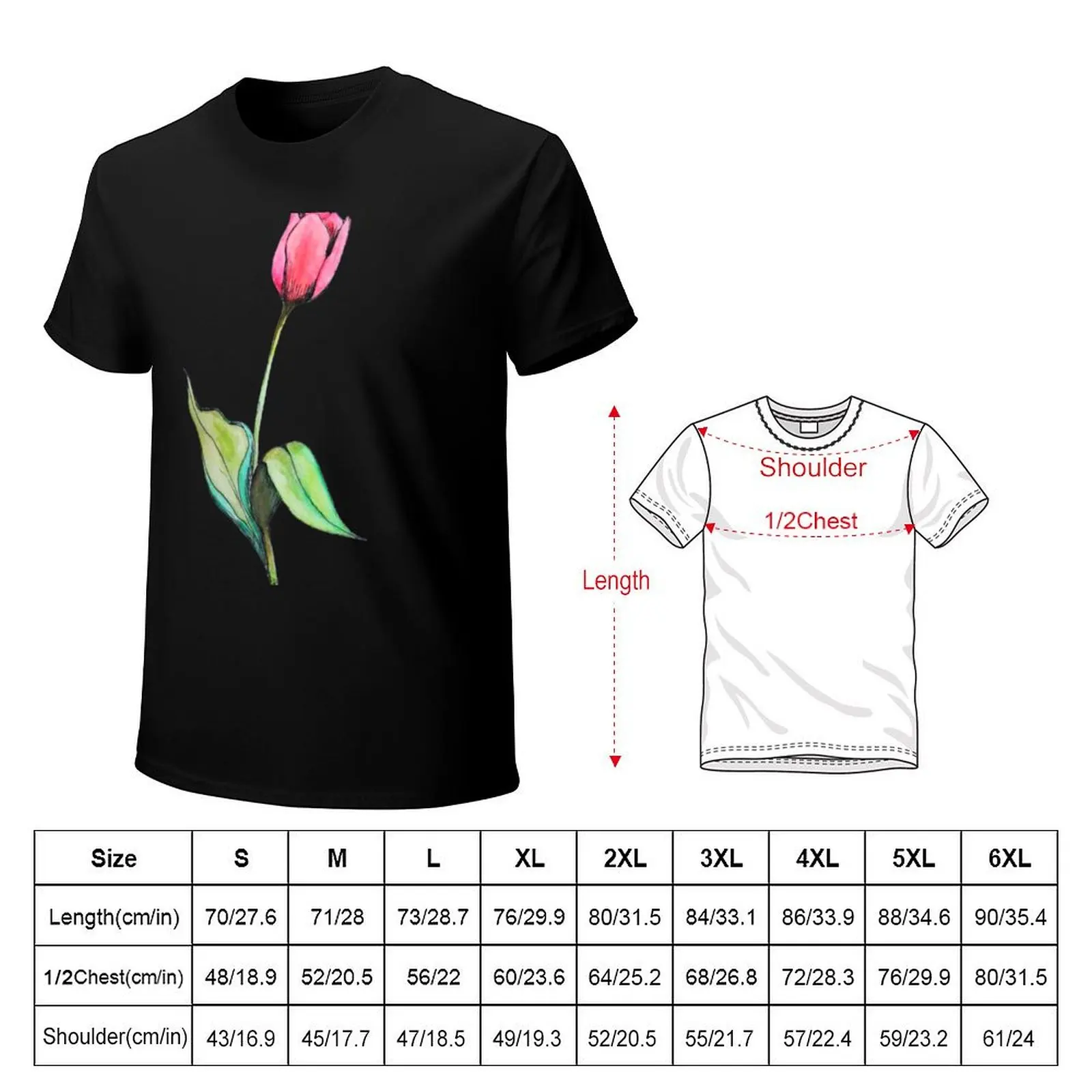 Pink Tulip - Watercolor Flower T-shirt customs design your own aesthetic clothes mens graphic t-shirts anime