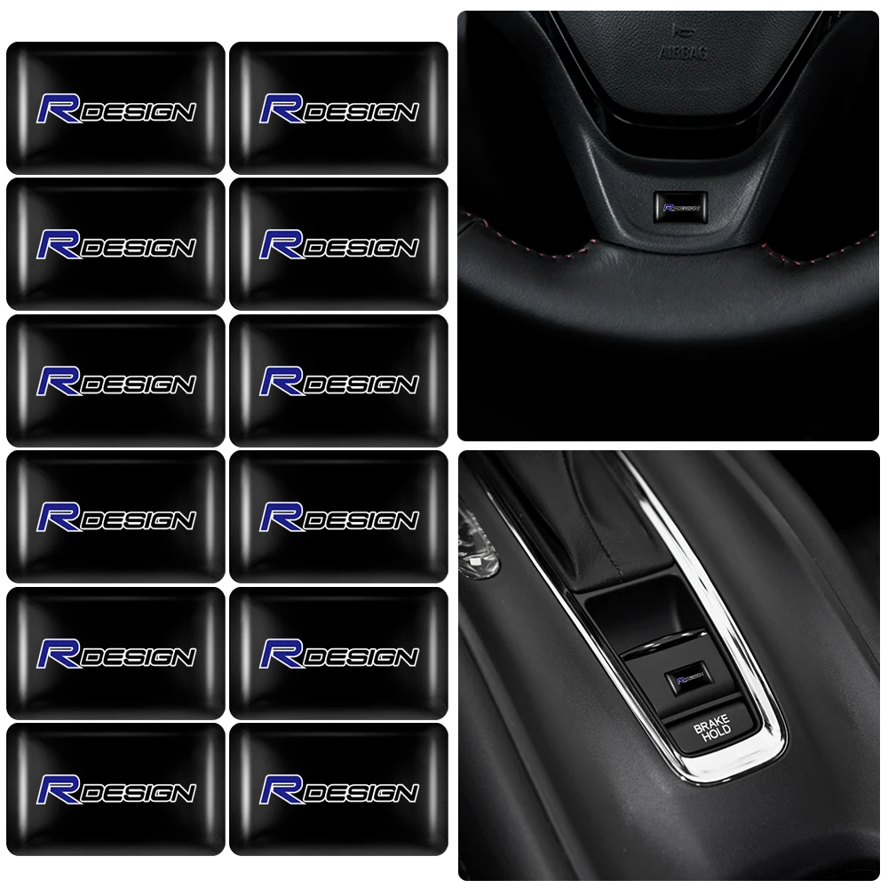 10pcs R Design Car Window Lift Button Stickers Steering Wheel Badges Interior Decoration For Volvo xc60 v60 s60 v40 v50 s40 s80