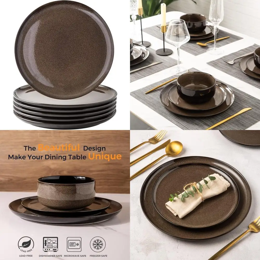 

ceramic dinner plates set of 6, 10.5 inch reactive glaze porcelain plates, modern shape dinnerware dishes set for kitchen,micro