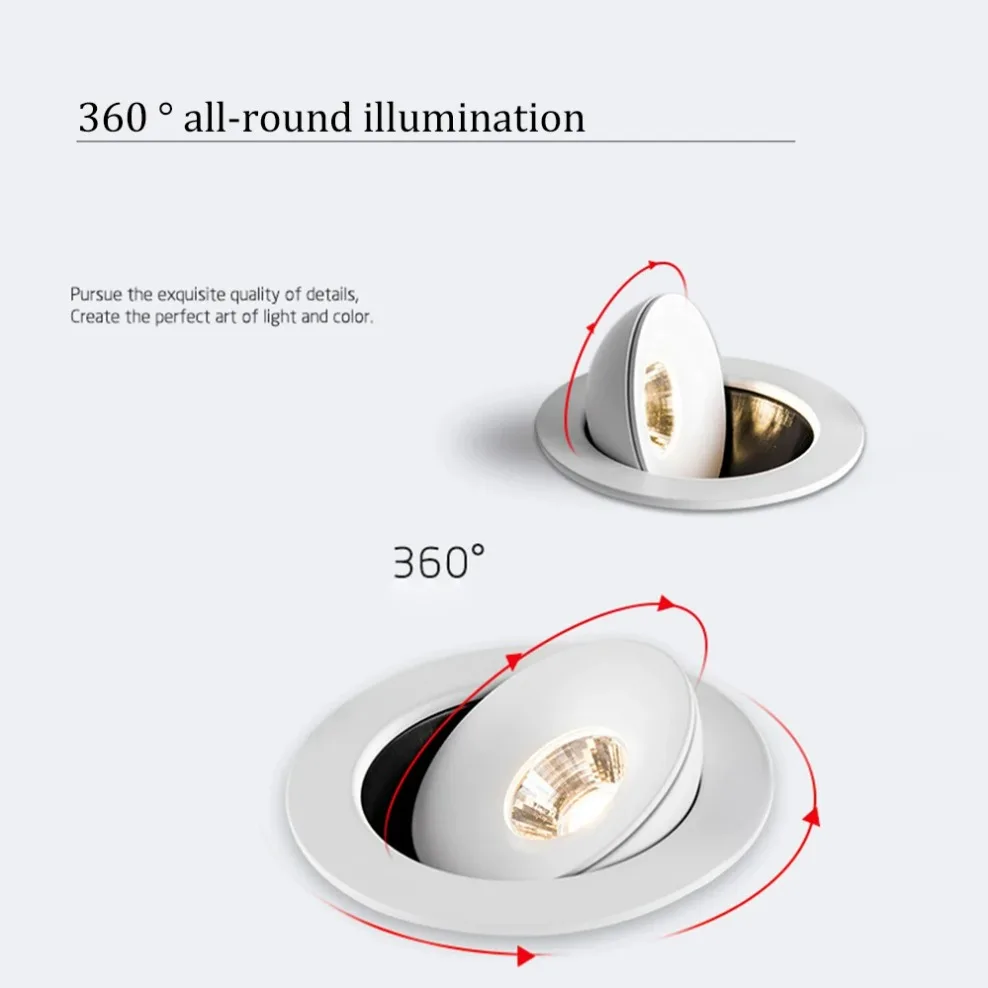 Spot Led Downlight Recessed Ceiling Lamp Dimmable white black Indoor 360° AdjustableLighting Home Decoration COB light source