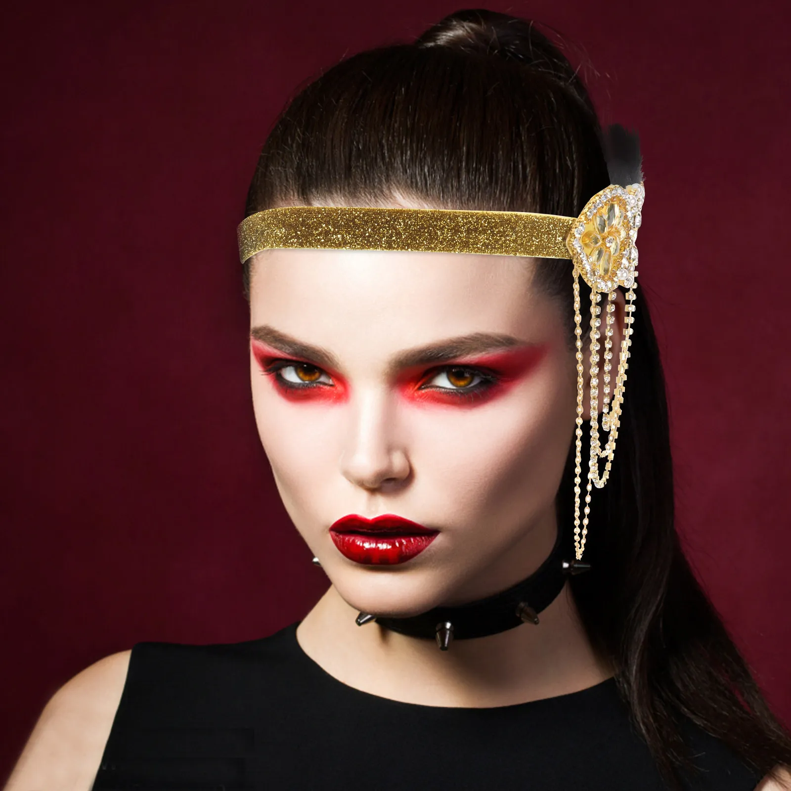 Crystal Rhinestone Headband Lightweight Elastic Band Women Halloween Costume Hair Accessories Party Headpiece Hairband