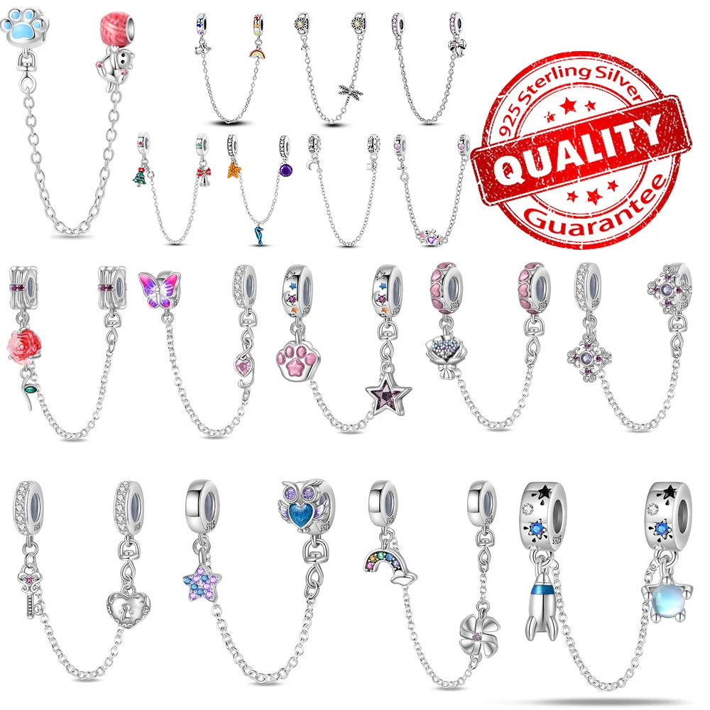 

Hot Sale Elegant S925 Sterling Silver Rainbow Rocket Christmas Tree Safety Chain Dangle Charm Fit Original Bracelet Jewelry Gift