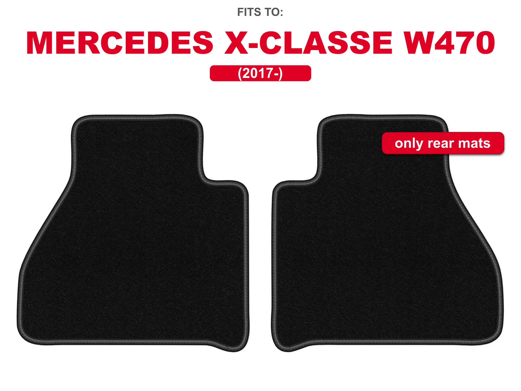 Velour tapijten achterin voor: Mercedes X-Klasse W470 2017- pick-up Zwart