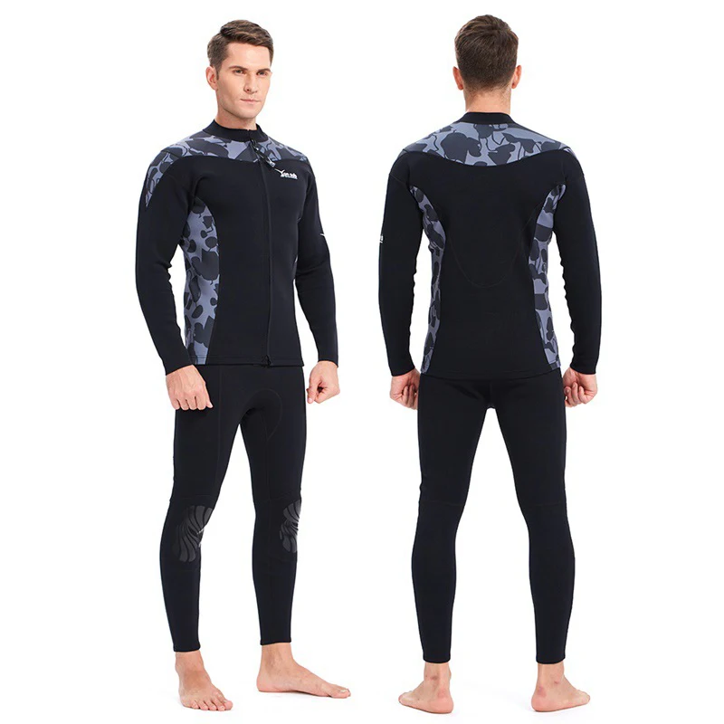 Combinaison de plongée haut/bas 2mm en néoprène, veste/pantalon à manches longues, fermeture éclair à l'avant, pour le surf, la plongée, la natation et le kayak