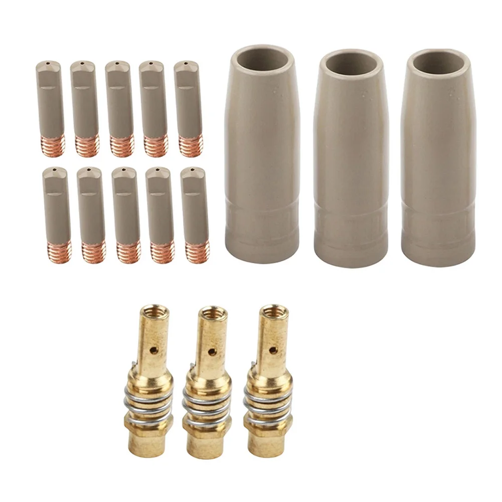 16PCS 0.9mm Copper Welding Tips Set With Coating Protection Nozzle For 15AK Airless Gas Shielded MIG Torch Accessories