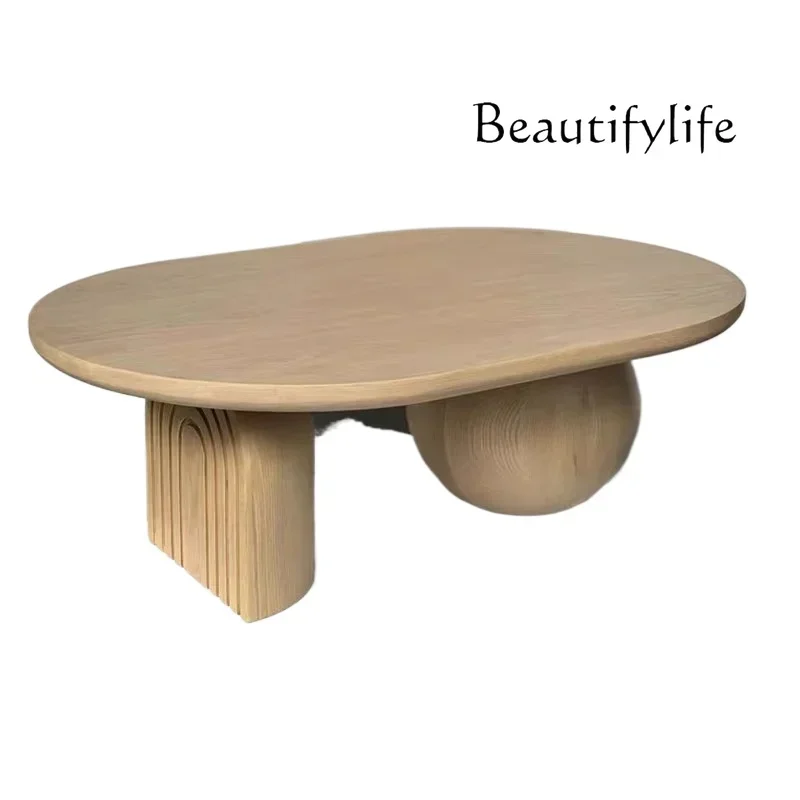 C X Small Apartment Living Room Household Oval Workbench Log Color Antique Negotiation Table