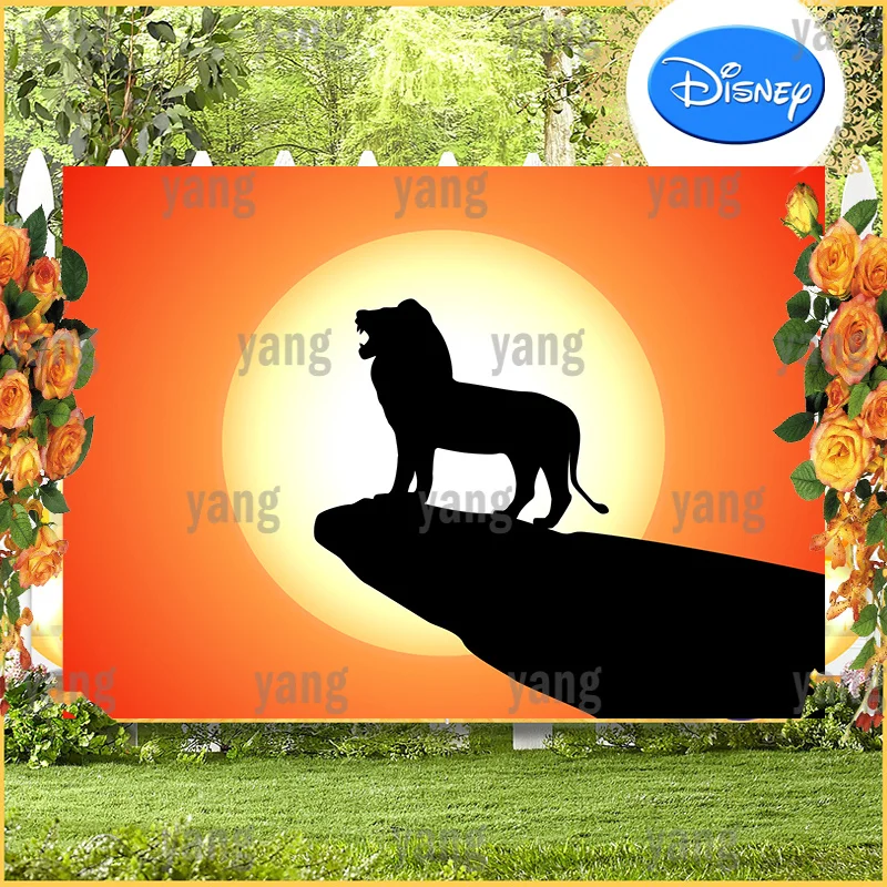 Lovely Cartoon Disney Roaring Lion King Simba Custom Sunset Backdrop Boys Birthday Party Decoration Photography Background