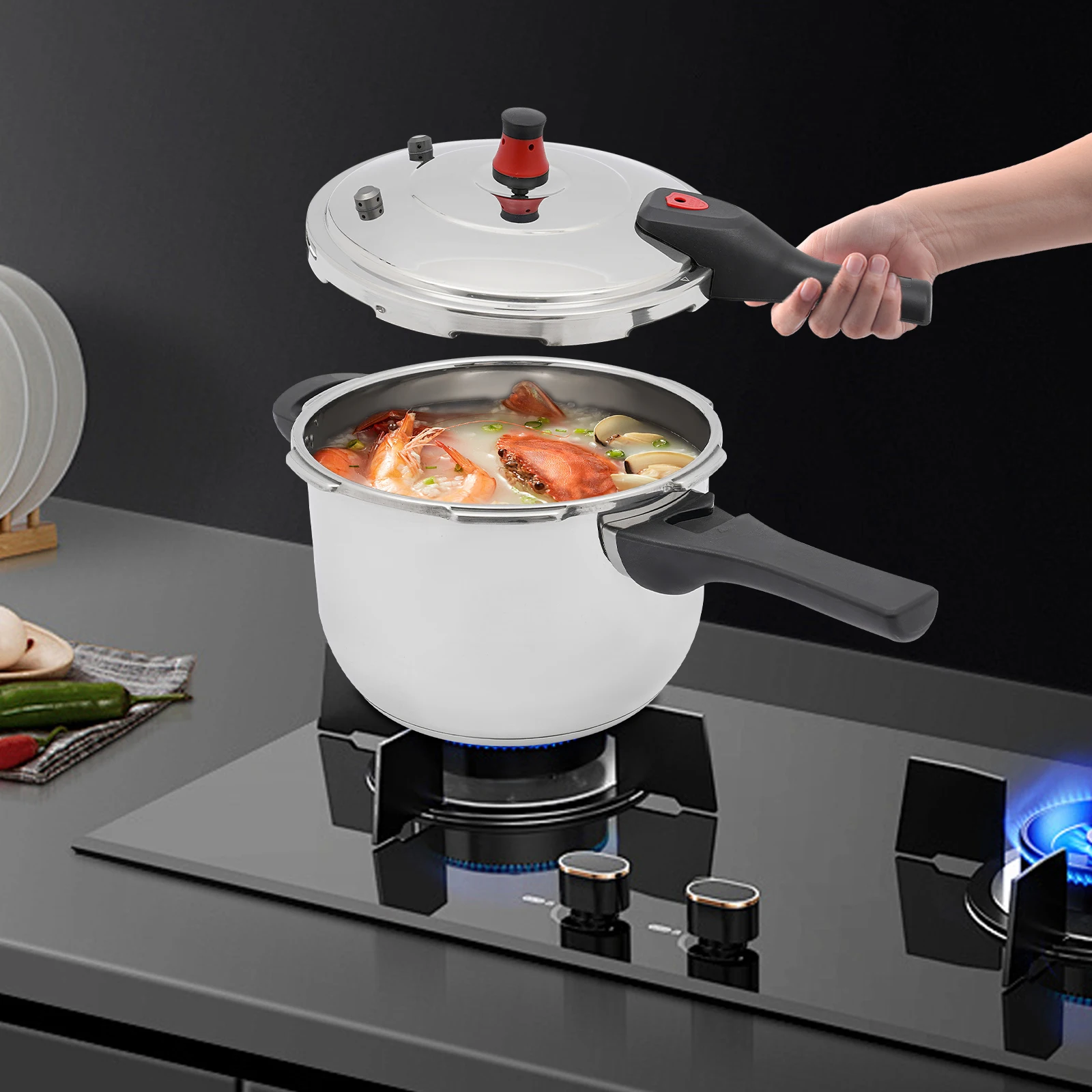 304 Stainless Steel High-Pressure Steamer, Gas Stove, Food Grade Energy-Saving Pressure Cooker -18cm