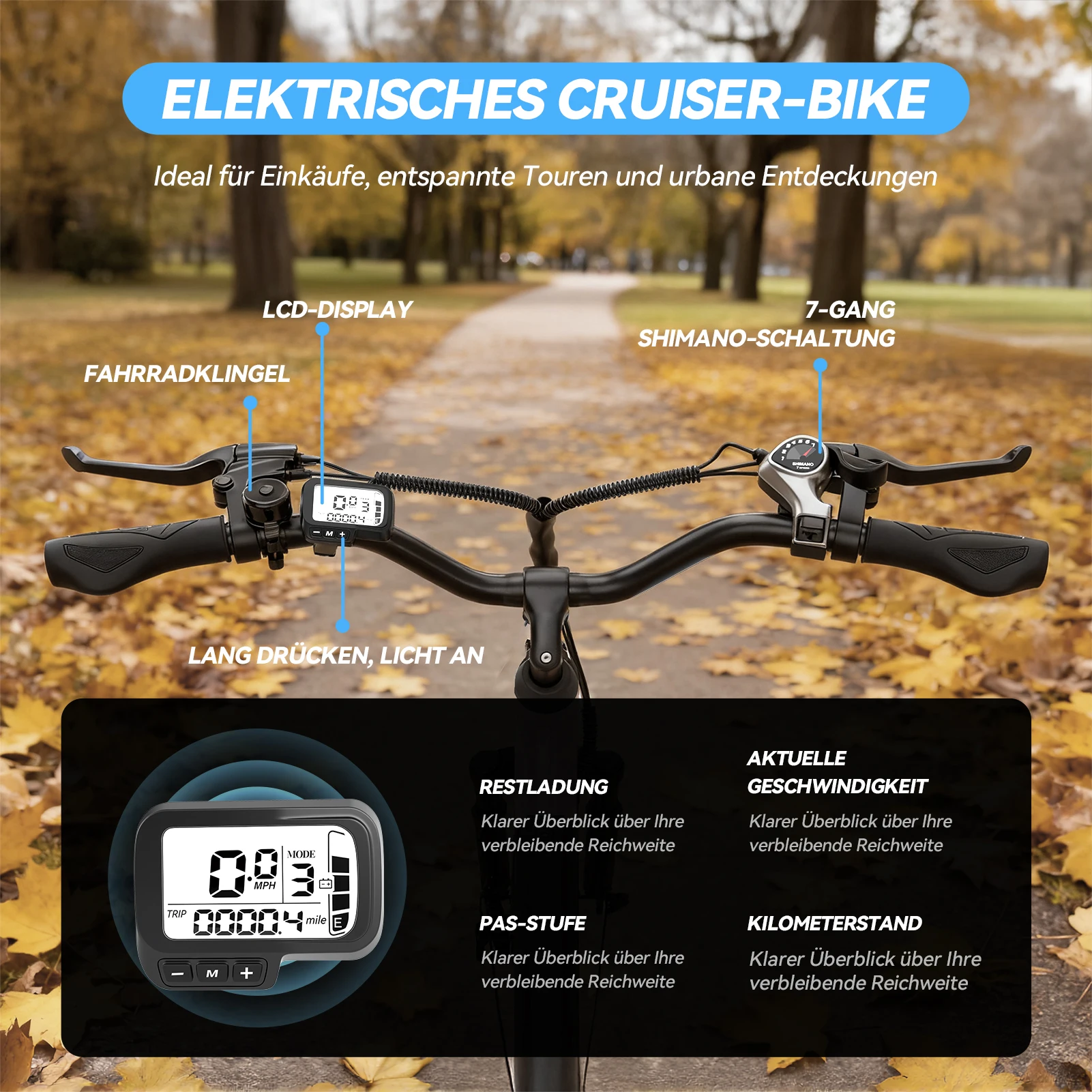 ESKUTE C100 PLUS Elektrofahrrad für Erwachsene, 250 W, E-City-Elektrofahrrad, Urban Commuter, 36 V, 13 Ah, Batterie, 26-Zoll-Reifen, E-Bike – Detail 7