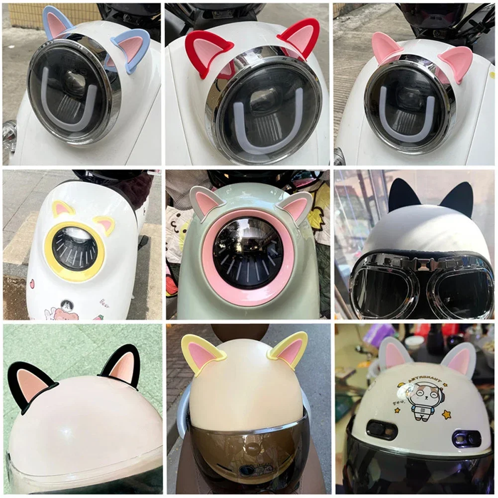 Cute Cat Ears Helmet Decoration Motorcycle Electric Stickers Decor Multicolor Motorcycle Helmets Accessories Universal