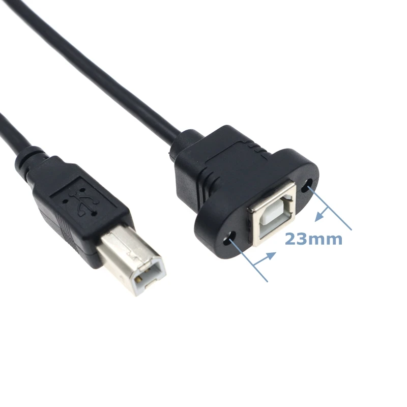 1PCS/LOT USB 2.0 Type B Male to Type B Female Printer Scanner Extension Cable with Panel Mount 23mm Hole Pitch Screw Holes