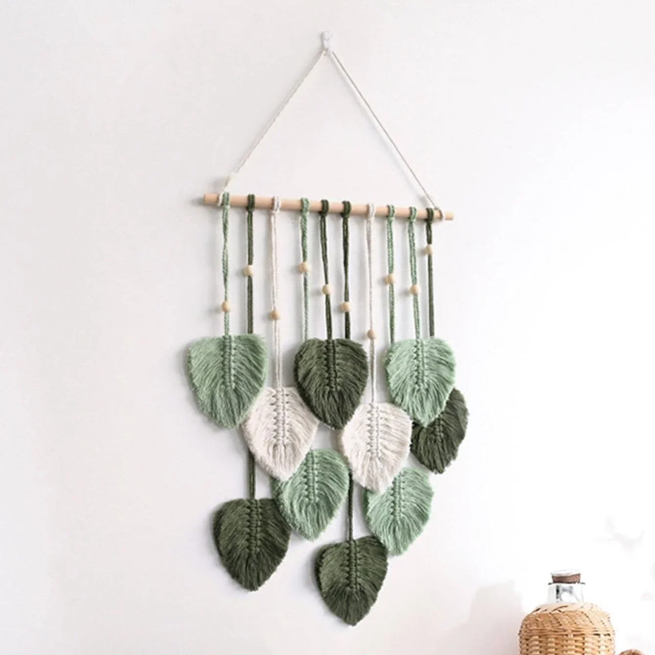 Nordic Woven Leaf Design Wall Hanging Tapestry Tassel Pendant Bedroom Background Wall Hanging Wall Carpet Room Decoration