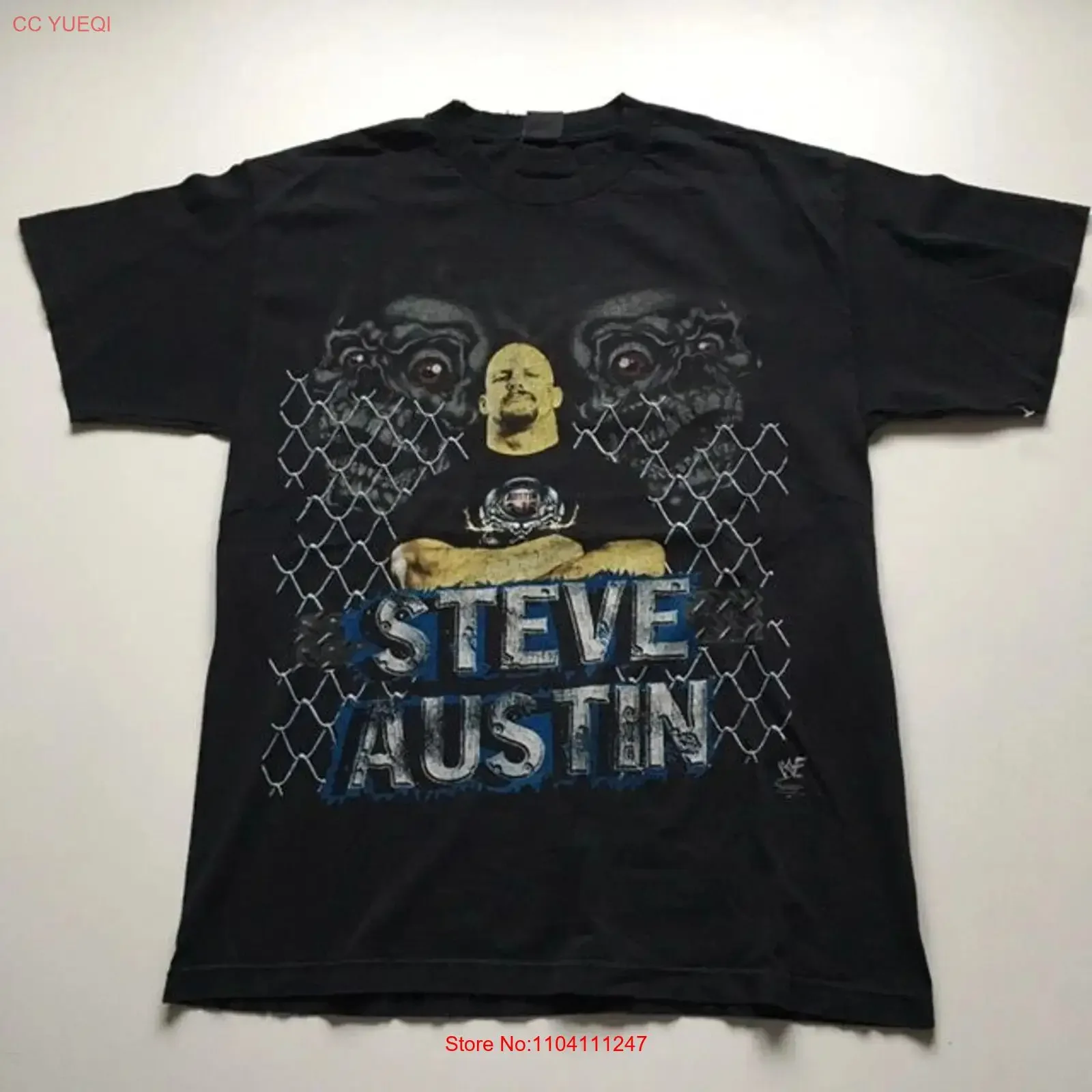 Camiseta Vintage Steve Austin dos Anos 90, Lutador Profissional de Hardcore da WWF, Tamanho Grande, Lavada, Tecido Macio para Uso Diário, Respirável