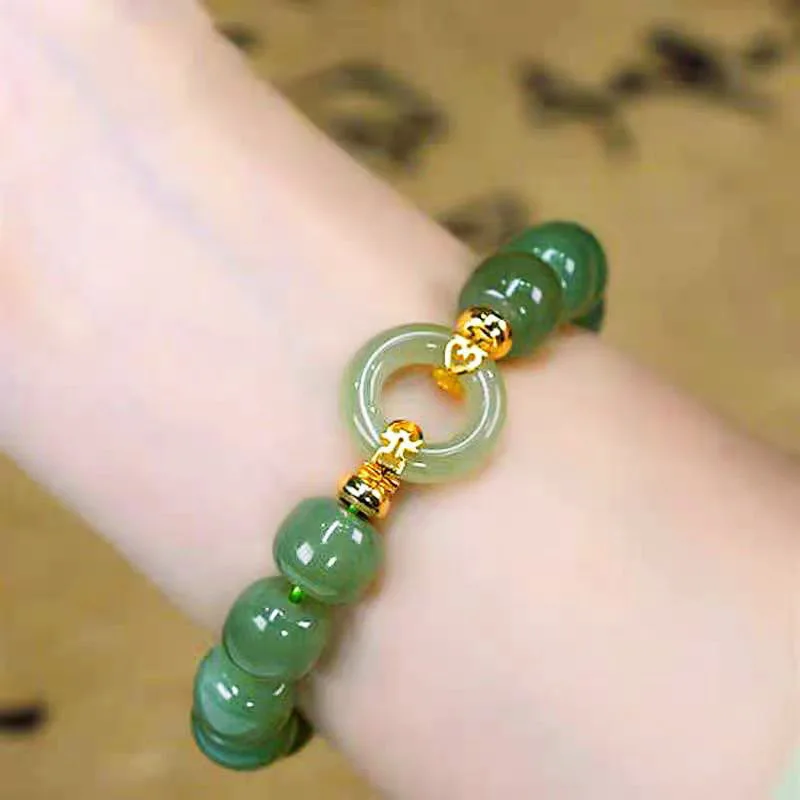 Green Natural Jade Ring Bracelet Luxury Talismans Accessories Carved Gemstone Amulet Designer Beads Bangle Gifts for Women