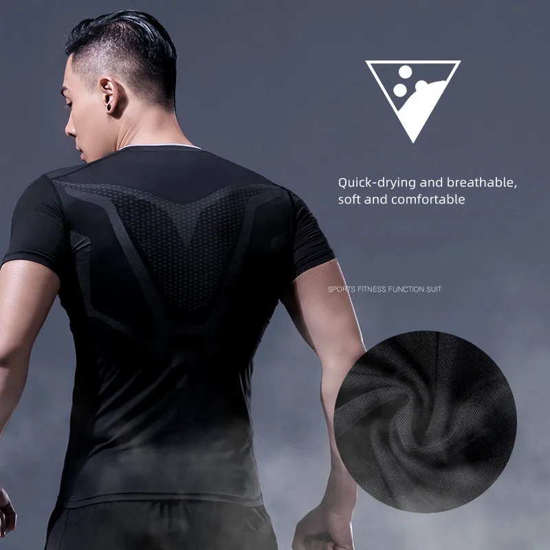 Short Sleeve Tee Compression Shirts Breathable Wicking Sports Top Men\'s T-Shirt Summer Bodybuilding Sport Outfit For Man Running